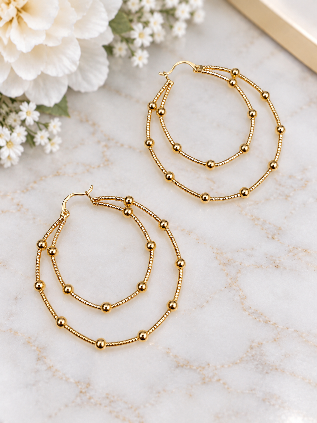 Gold Plated 
Double Hoop Gold Beaded Earrings ✨ (#4)