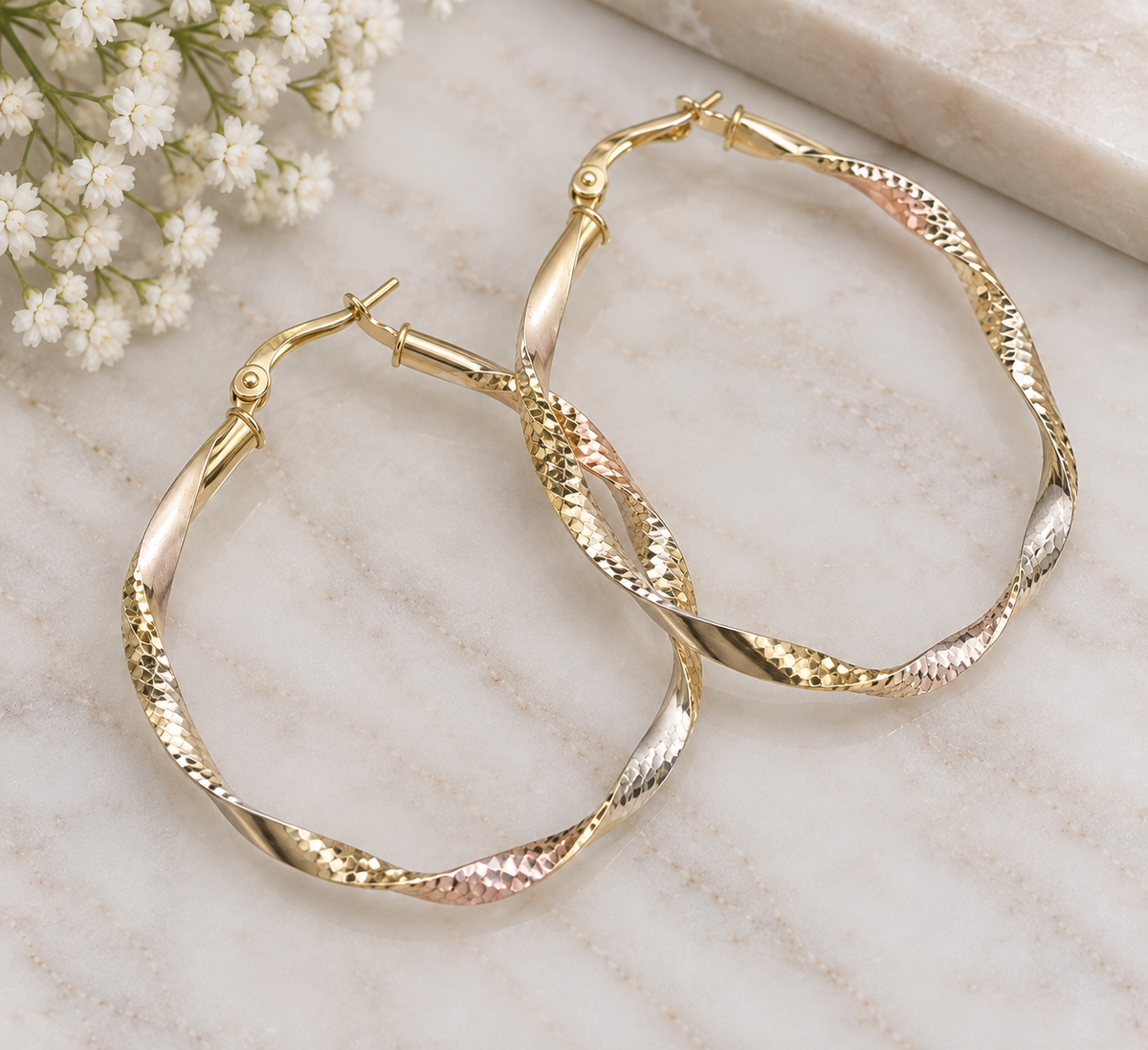 Gold Plated 
Tri-Tone Textured Twist Hoop Earrings ✨ (#7)