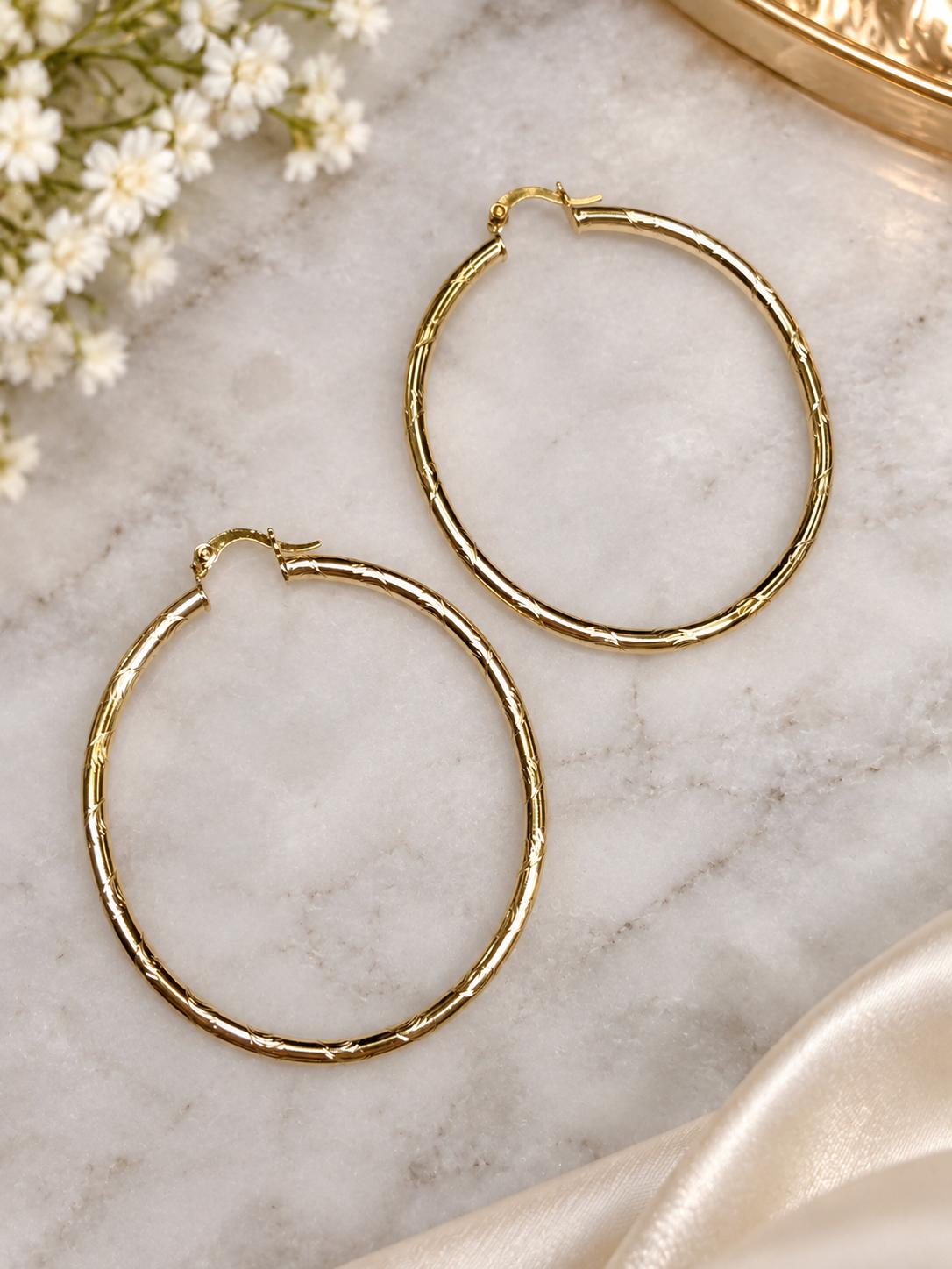 Gold Plated Large Textured Gold Hoop Earrings ✨ (#3)