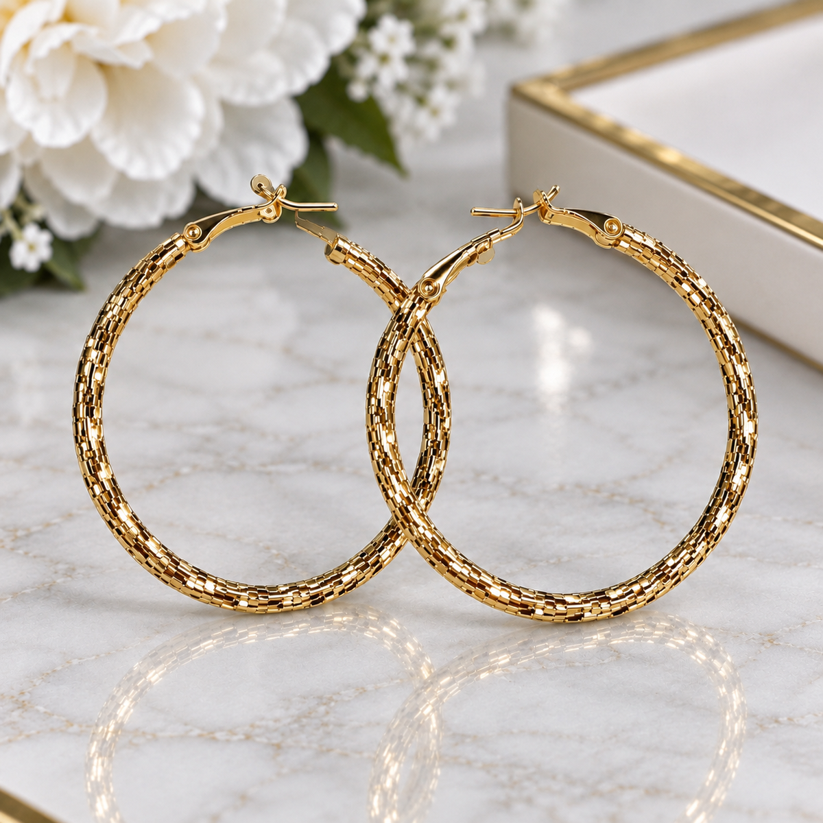 Gold Plated Textured Gold Hoop Earrings  (#2)