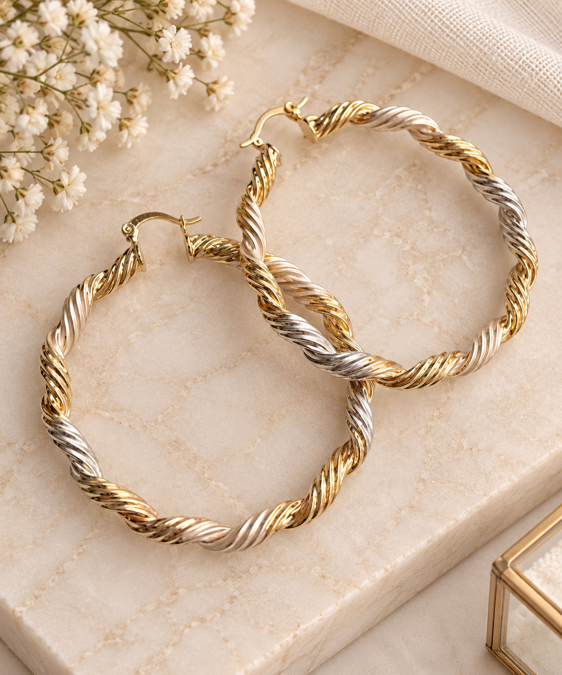 Gold Plated Oversized Triple-Tone Hoop Earrings (#11)