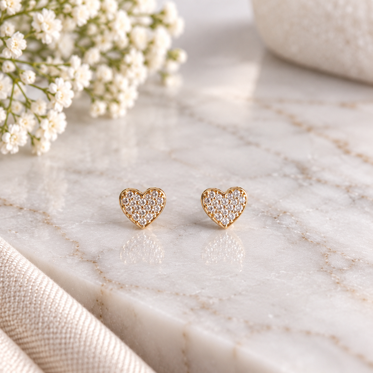 Gold Plated Petite Crystal Heart Stud Earrings (#21)