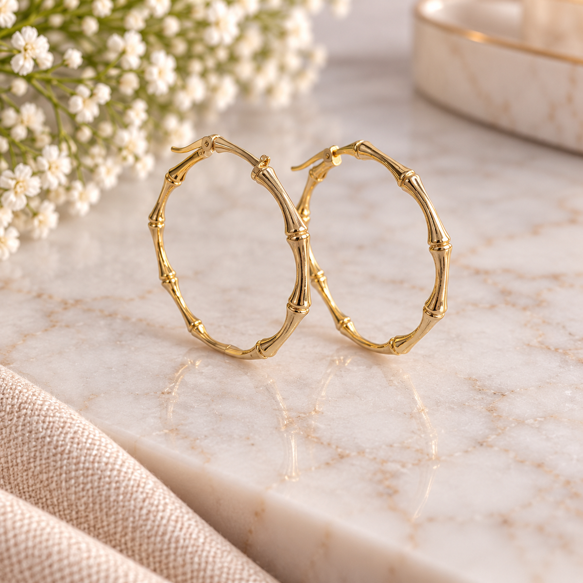 14k Gold Plated Bamboo Hoop Earrings (#22)