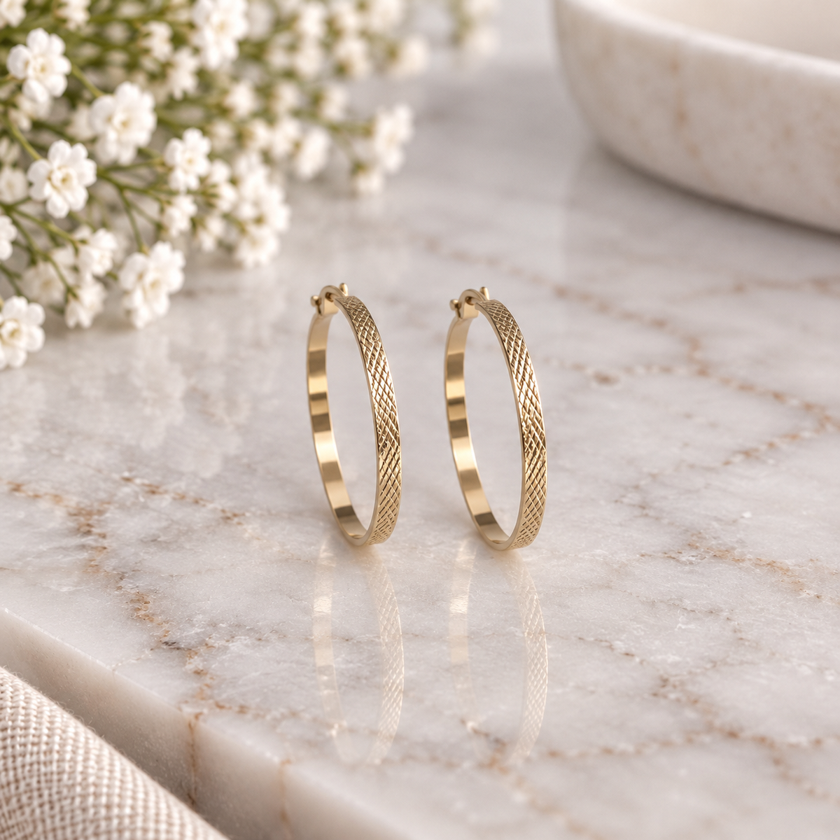 14k Gold Plated Diamond-Cut Gold Hoop Earrings (#23)