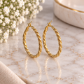 14k Gold Plated Twisted Diamond-Cut Gold Hoop Earrings (#26)