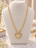 14k Gold Plated Sparkling Filigree Heart Gold-Tone Necklace (#39)