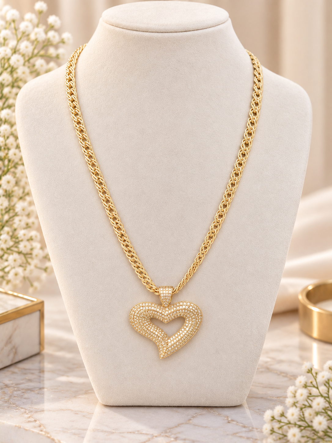 14k Gold Plated Sparkling Layered Heart Gold-Tone Necklace (#33)