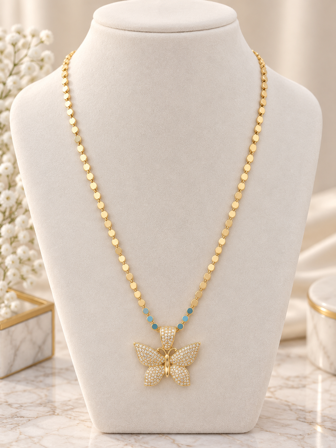 14k Gold Plated Sparkling Butterfly Gold-Tone Necklace (#40)