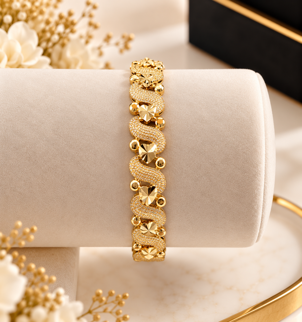 ✨ Textured Gold Heart & Wave Bracelet (#52)