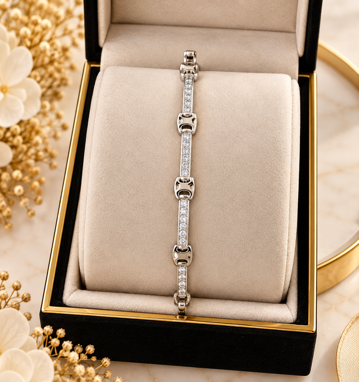 ✨ Silver Crystal Bar Link Bracelet (#54)