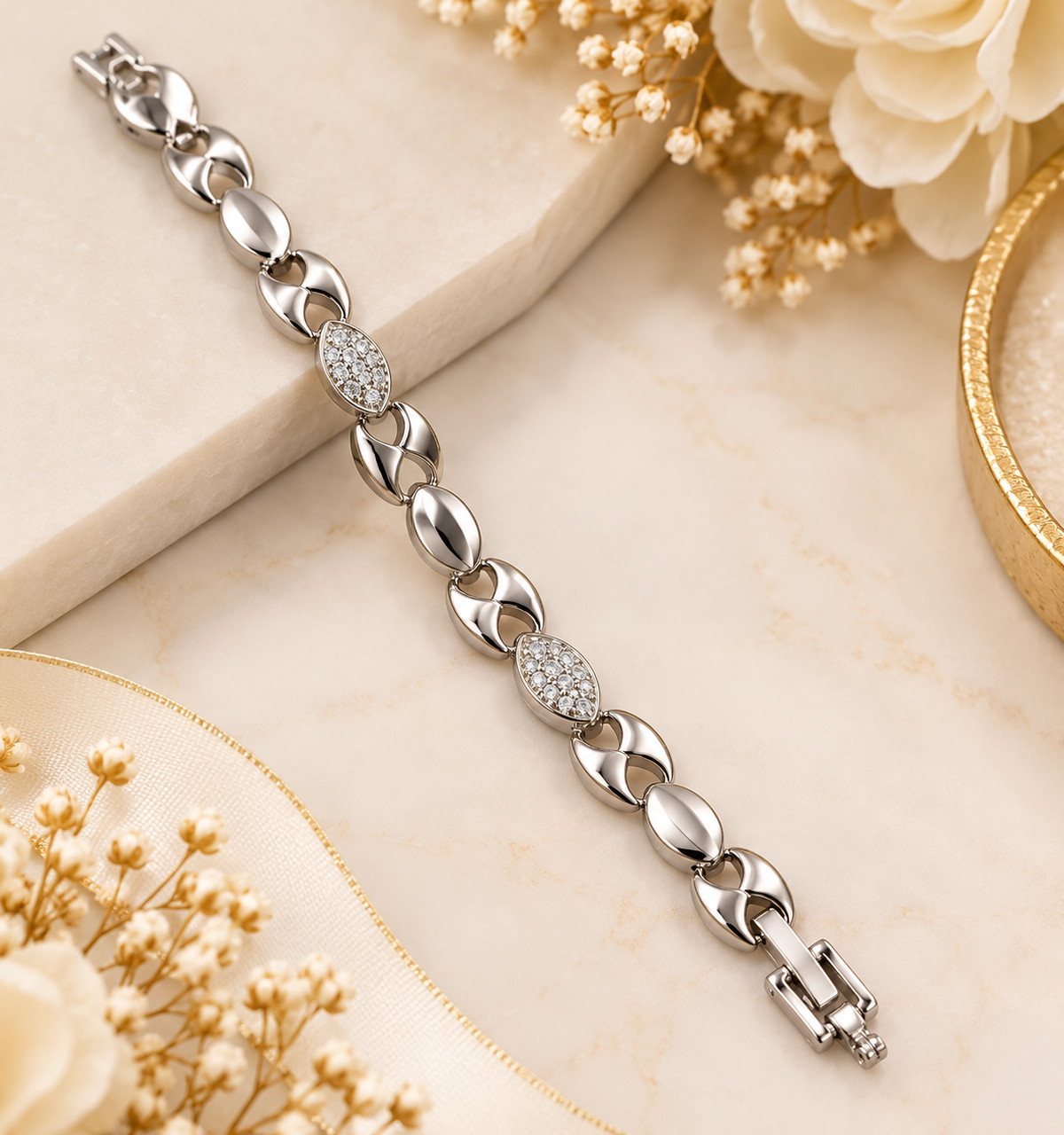 Silver Crystal Marquise Link Bracelet (#55)