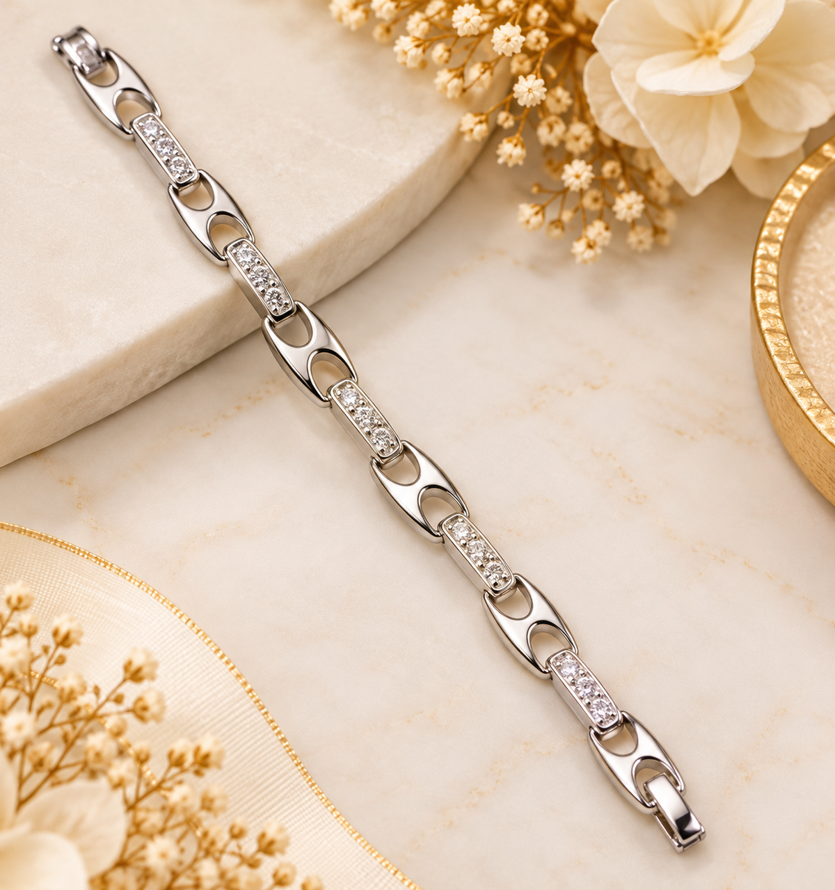 Silver Crystal Geometric Link Bracelet (#56)