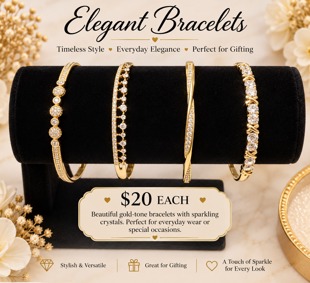 ✨ Gold Crystal Bracelet Collection – $20 Each (#58)