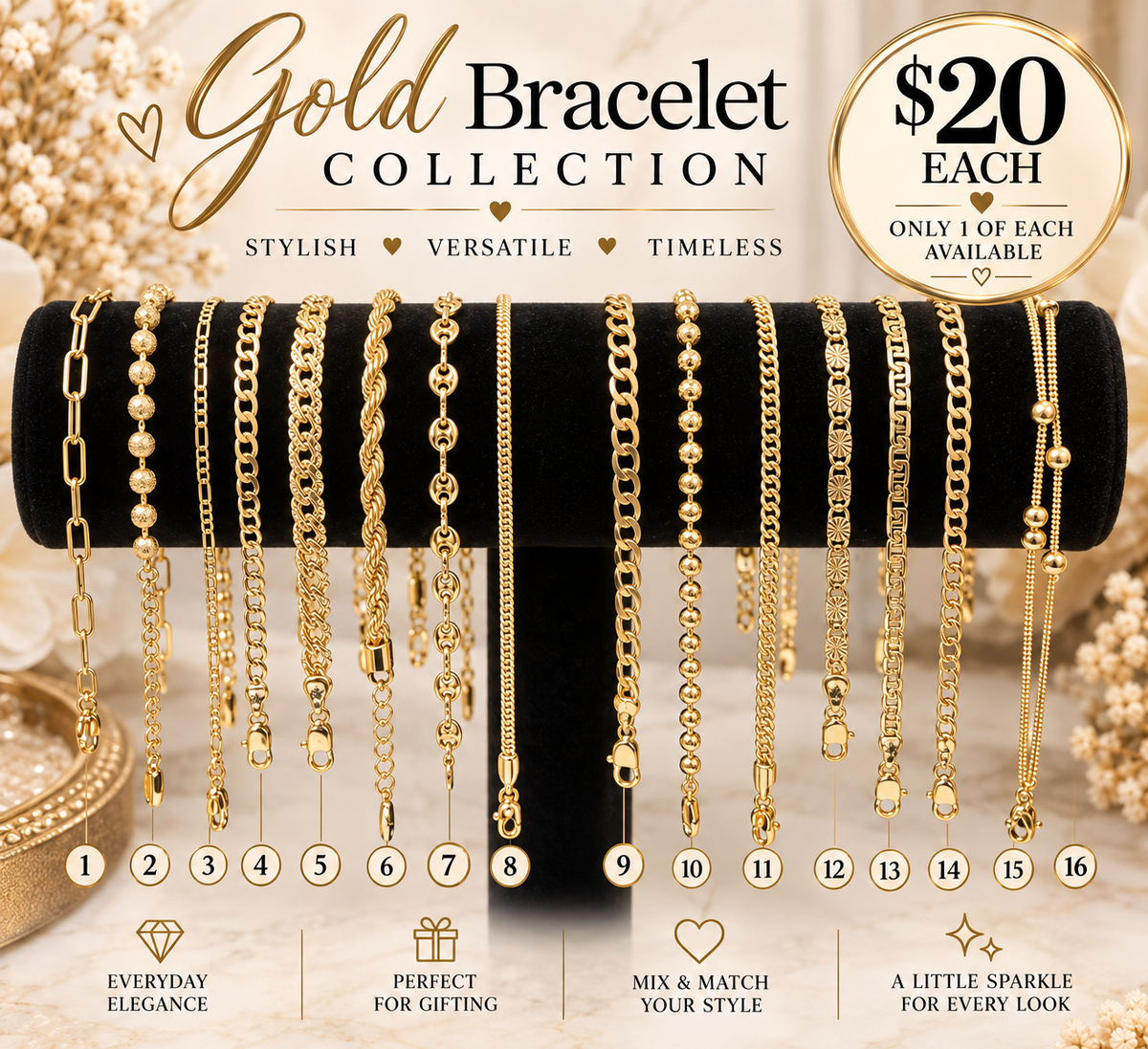 Gold Bracelet Collection – $20 Each (#59)