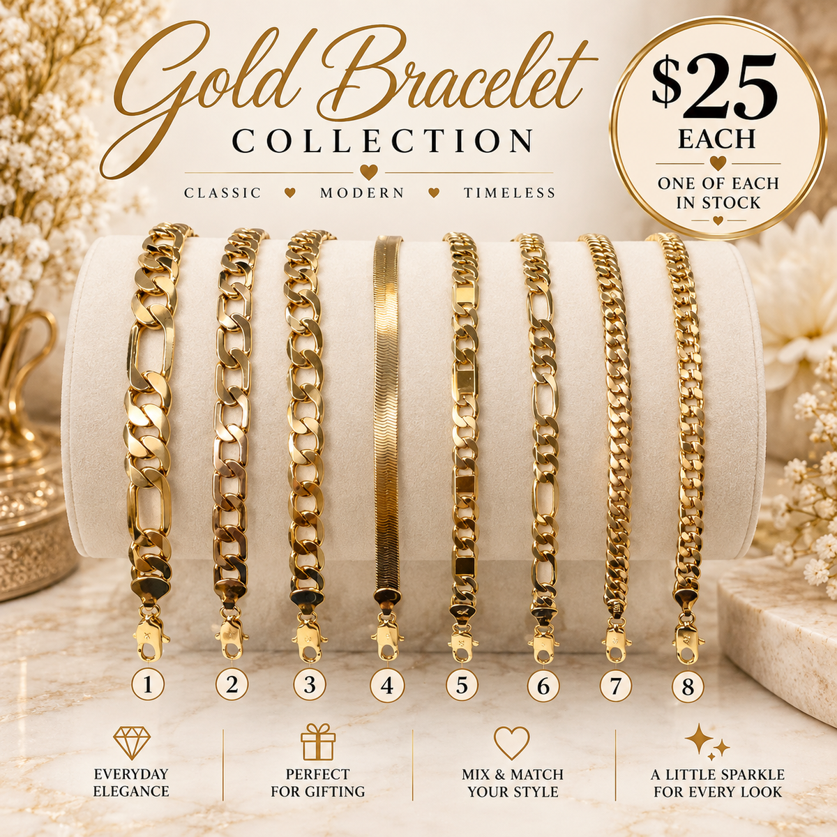 Gold Chain Bracelets Collection – $25 Each (#62)