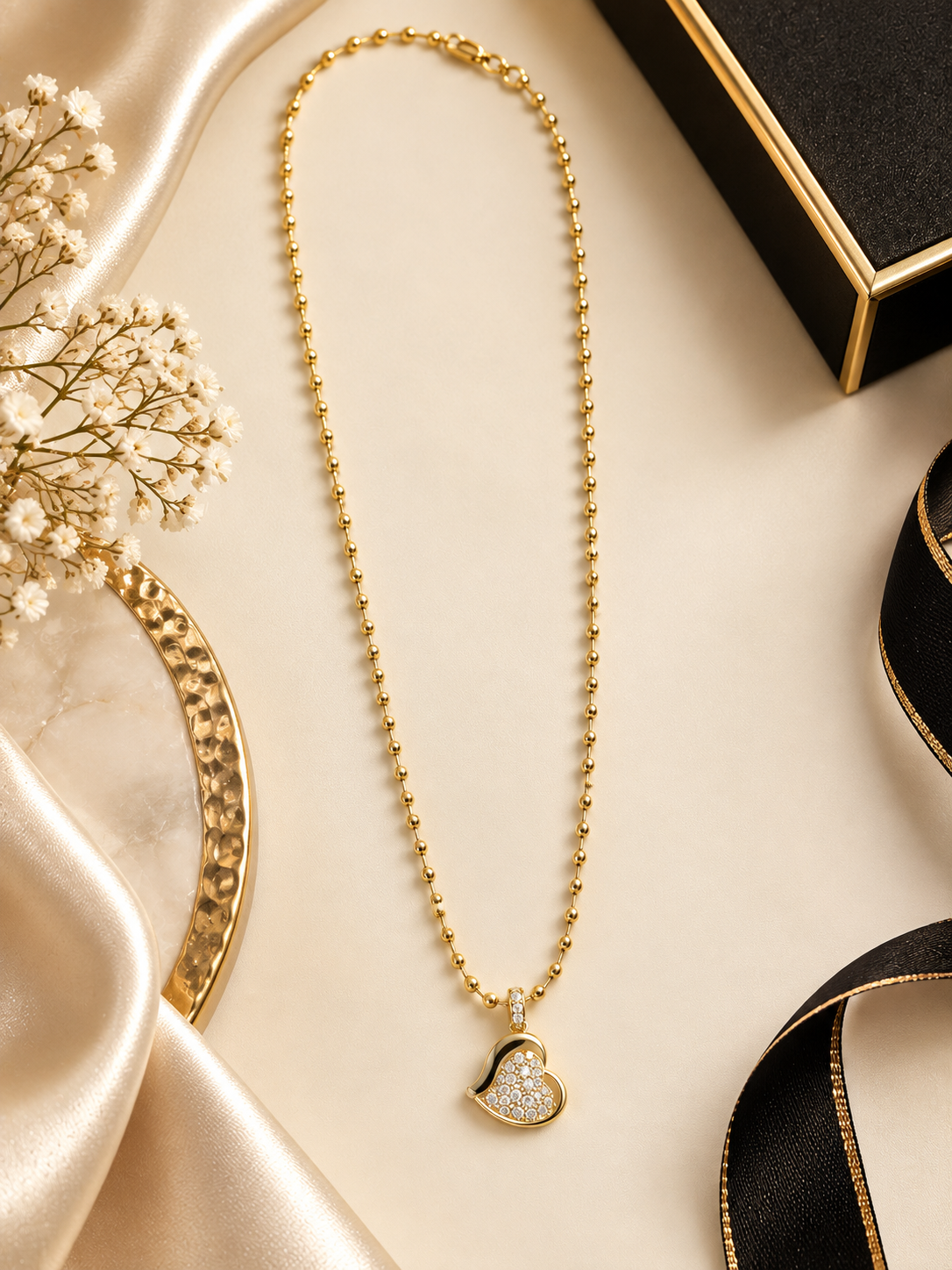Sparkling Gold Heart Pendant Necklace (#63)
