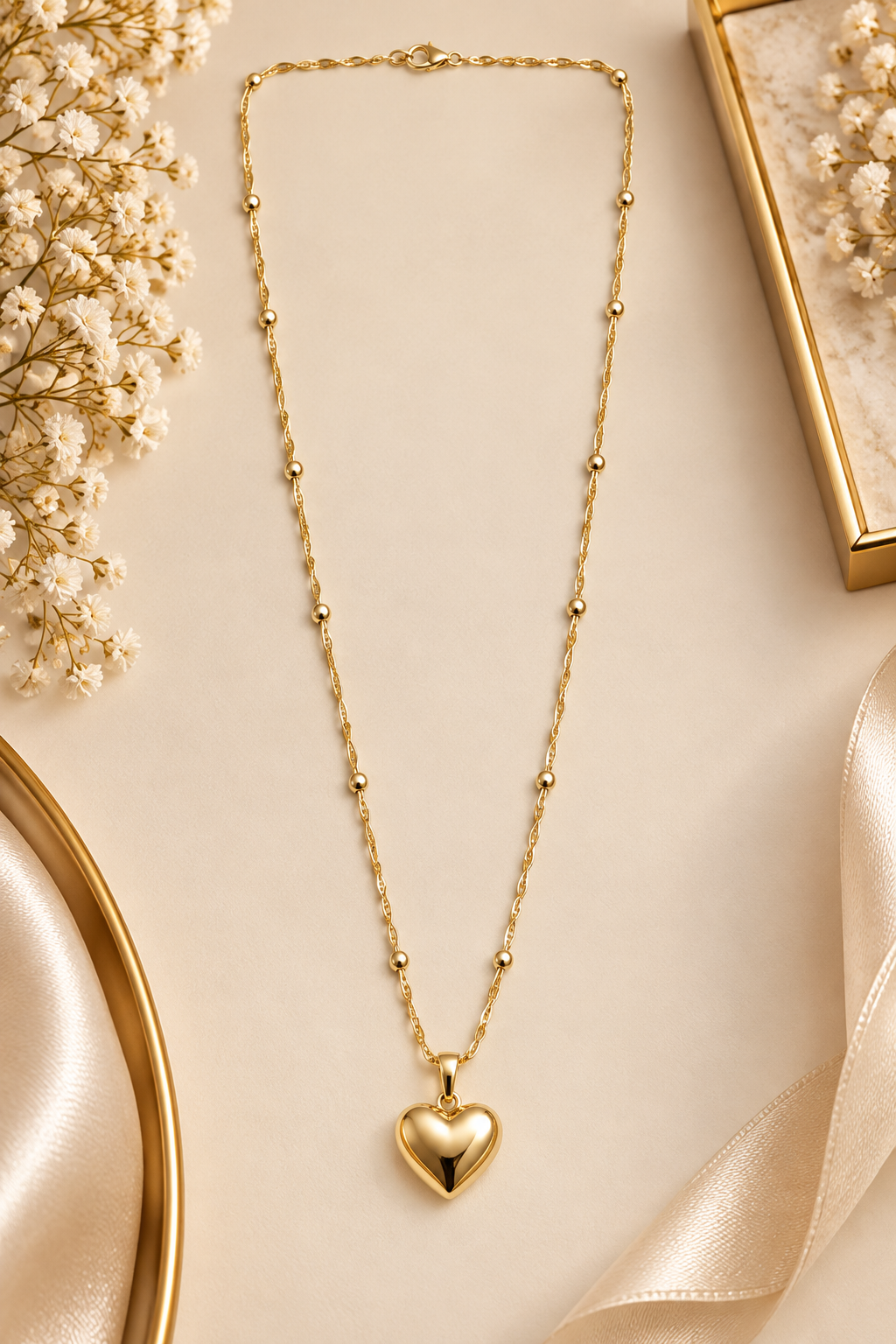 ✨ Dainty Gold Puffed Heart Pendant Necklace (#66)