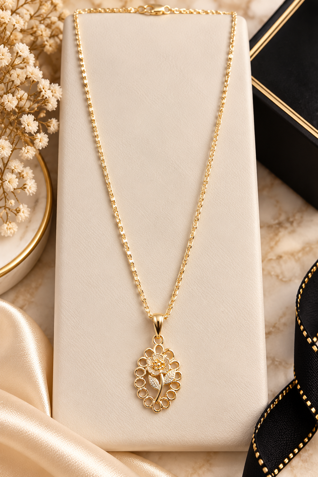 ✨ Gold Floral Filigree Pendant Necklace (#68)
