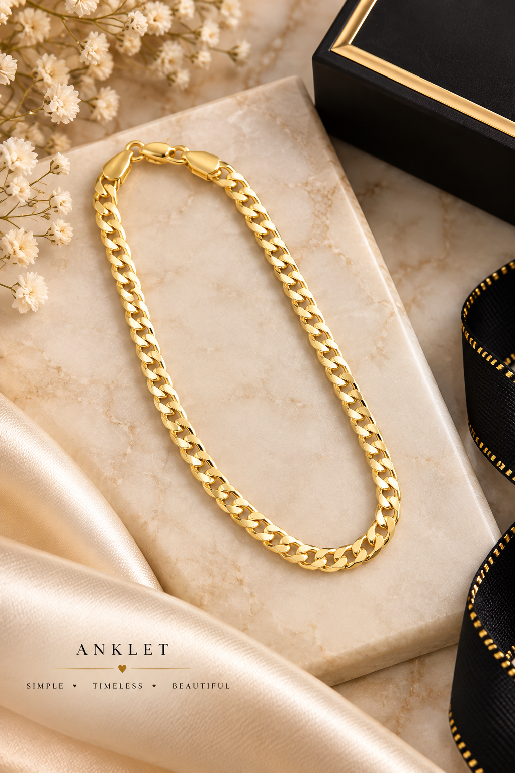 ✨ Classic Gold Cuban Link Anklet (#70)
