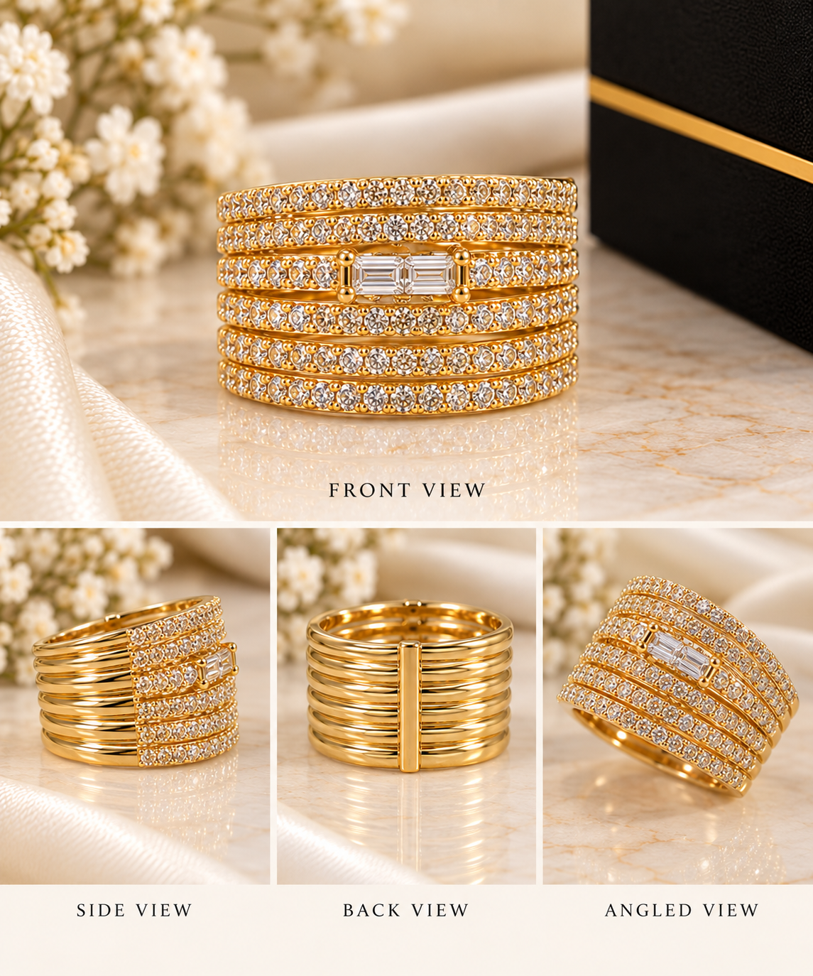 ✨ Glamorous Multi-Row Crystal Statement Ring – Size 8 (#75)
