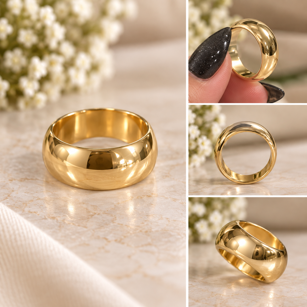 Classic Polished Gold-Tone Dome Band Ring – Size 8 (#79)