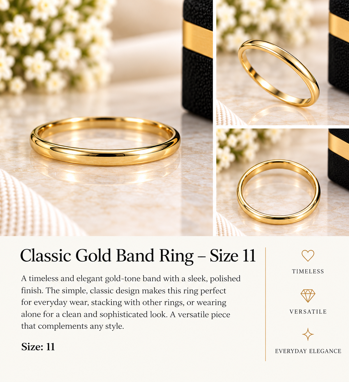 Classic Polished Gold Band Ring – Size 11 (#80)