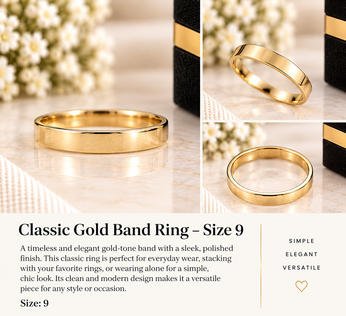 Classic Polished Gold Band Ring – Size 9 (#81)