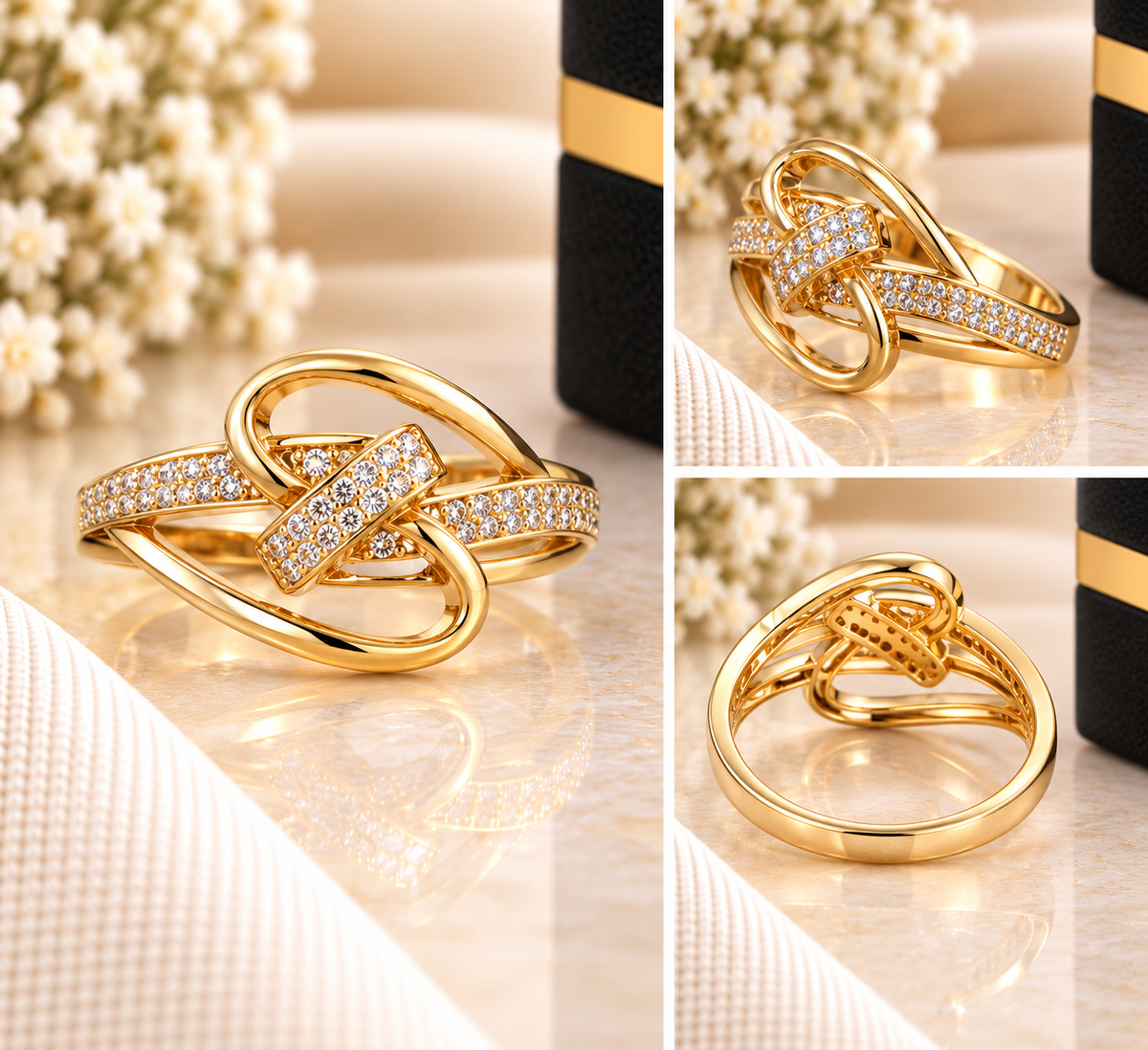 ✨ Sparkling Gold Knot Statement Ring – Size 9 (#84)