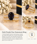 Dark Purple Pear-Cut Crystal Statement Ring – Size 9 (#92)